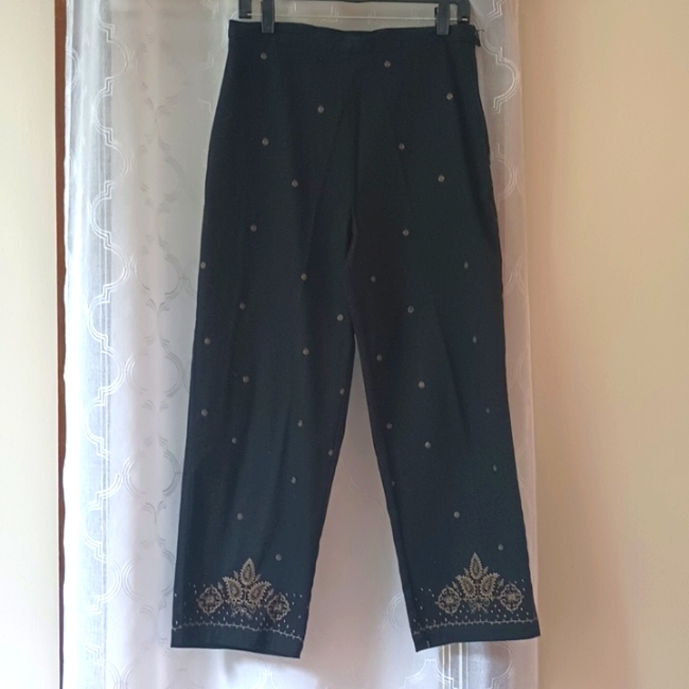 Coldwater Creek Women's Black Pants With Embroidered Decorative Accents